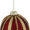 2ct. 4" Burgundy and Gold Striped Beaded Christmas Glass Ball Ornaments